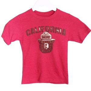 OFFICIAL CALIFORNIA SMOKEY Bear Tee With Cap Sleeves Red Boy 4-6Y (XS)